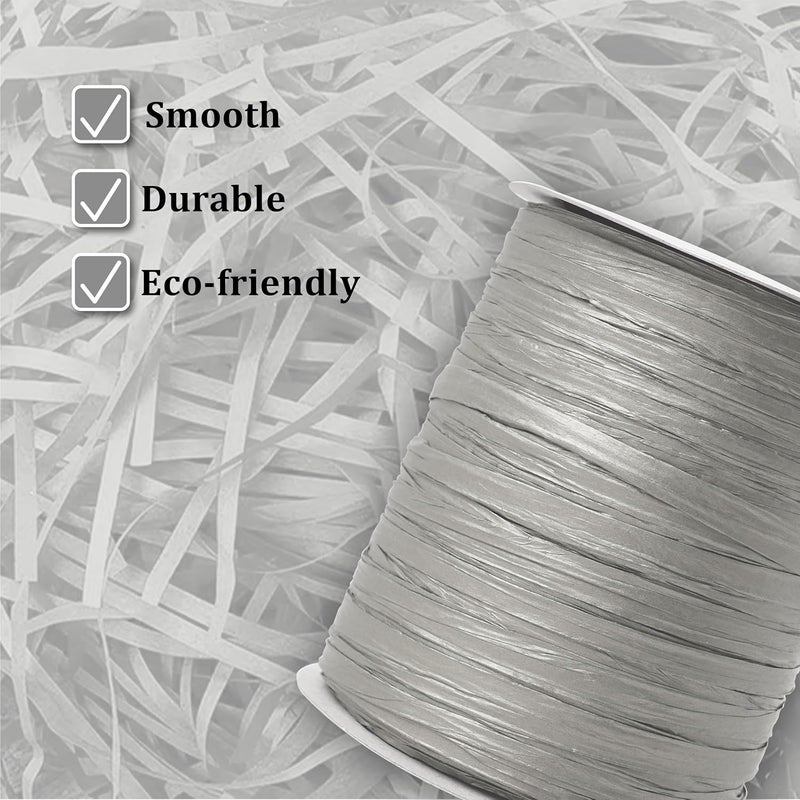 SEEBERY Raffia Ribbon for Crafts - Raffia Yarn Grass Twine for Gift Wrapping, DIY Decoration & More | Matte String Paper Rope for Crochet - 1/4'' Wide, 100 Yards, Silver - Image 4